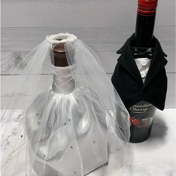 Bride & Groom Wine Bottle Covers - Picture 1 of 6